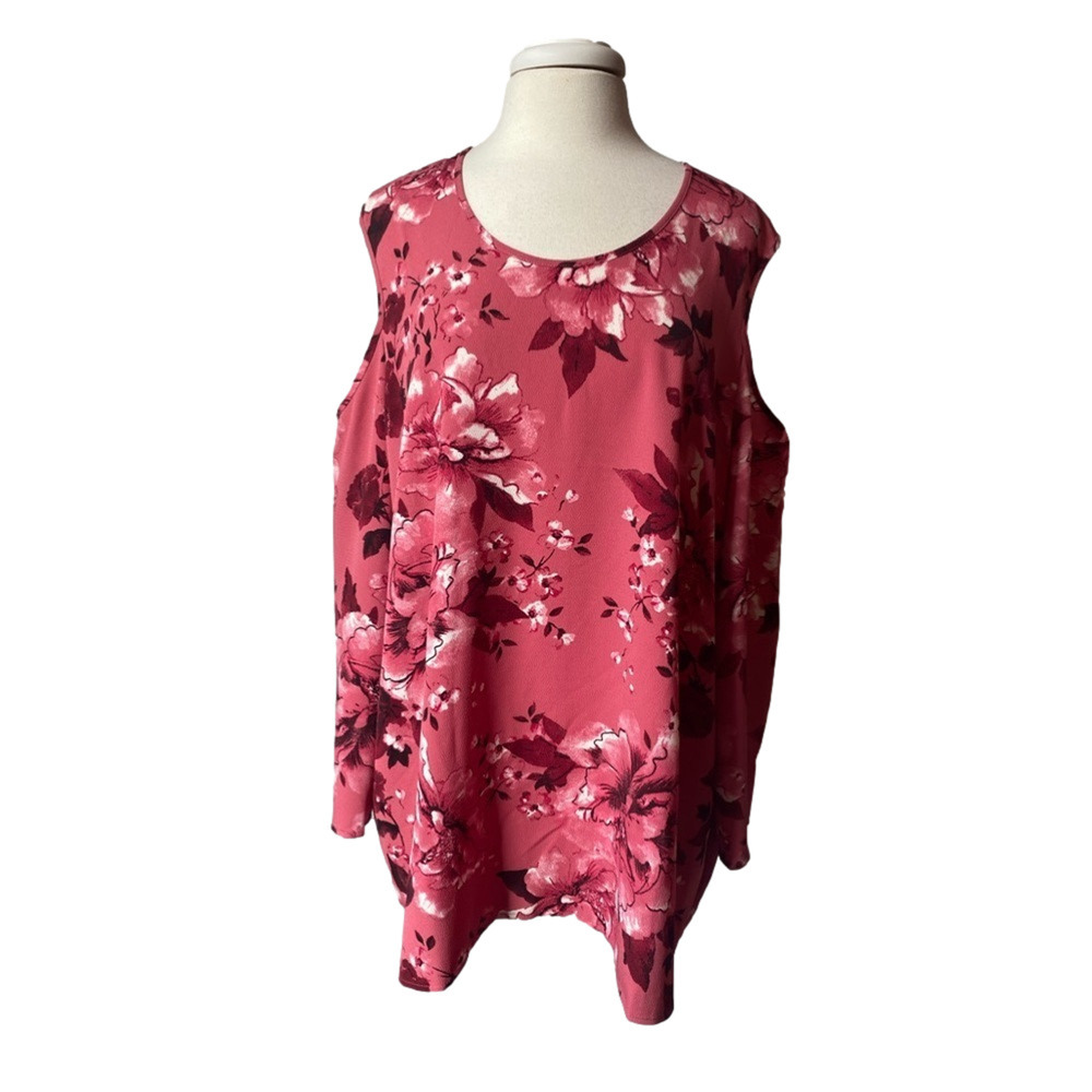Diane Gilman BOHO Fairy Floral Pink Cold Shoulder Wide Sleeve Flowy Tunic 3X‎